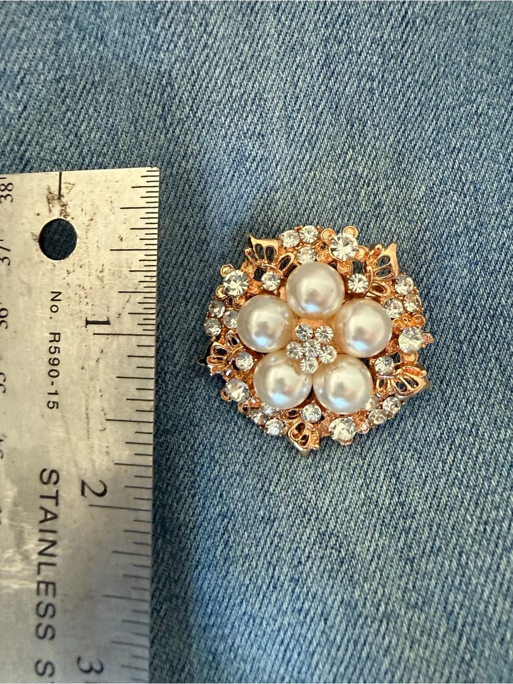 Gold-Tone Pearl & Crystal Flower Brooch